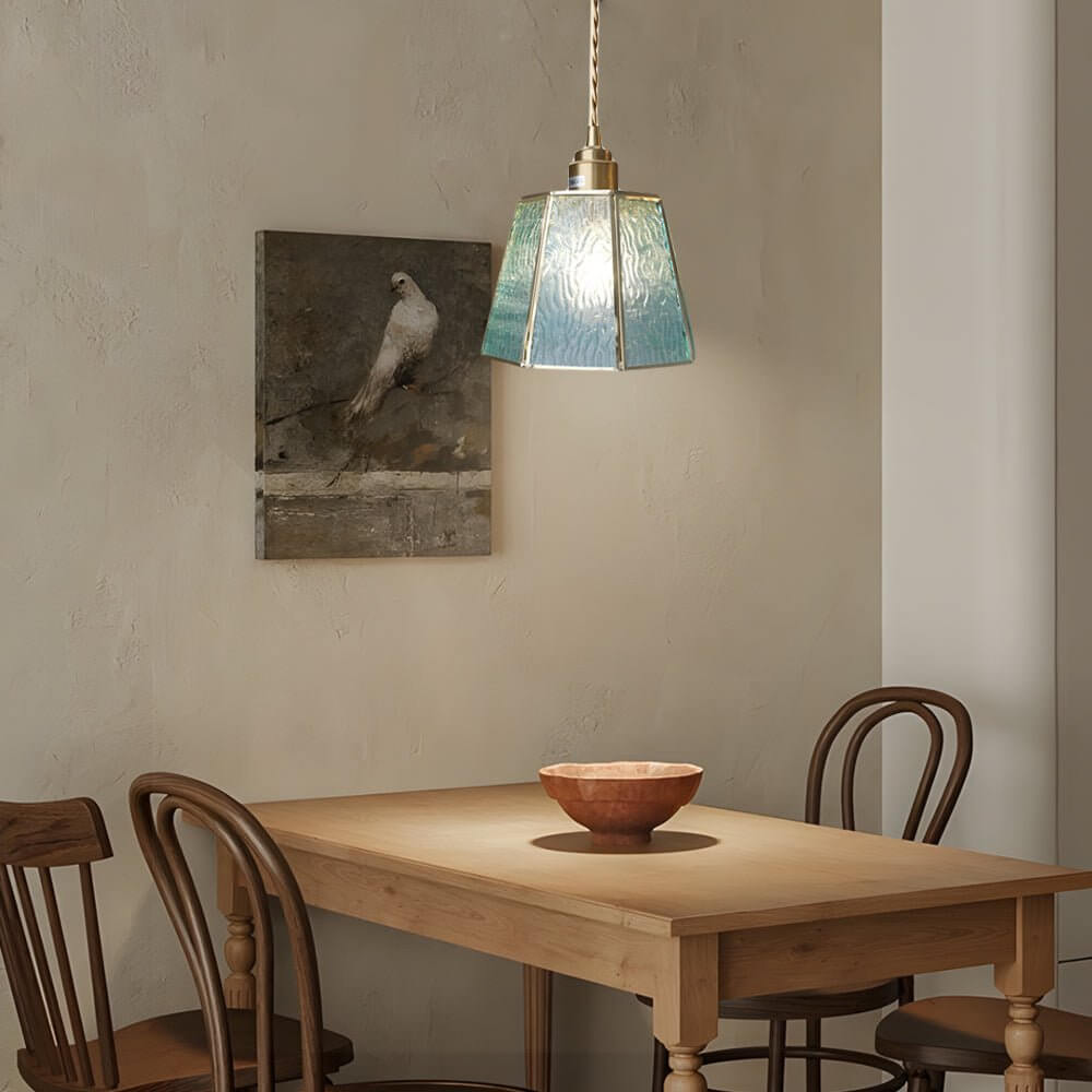 Elegant Brass and Glass Polygonal 4W LED Pendant Light - Adjustable Height