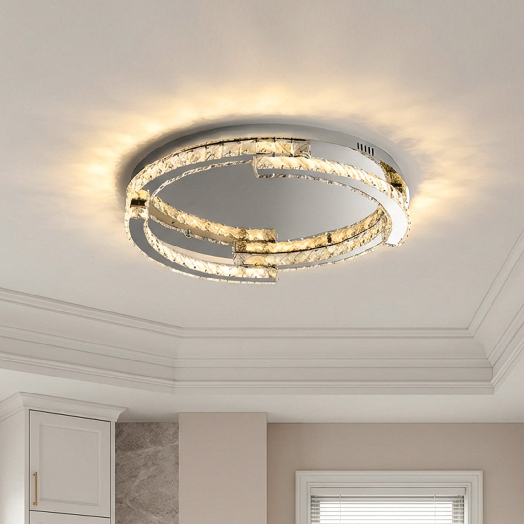 Silver Flush Mount Ceiling Light Italian LED Round Crystal Light