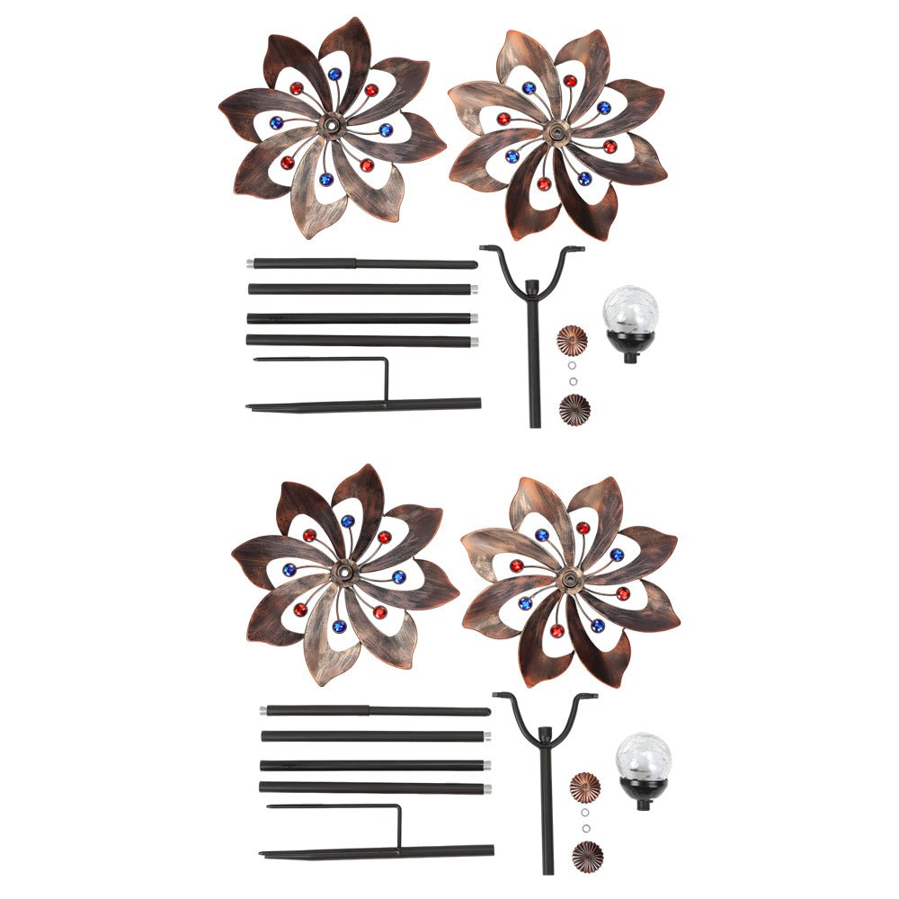 Elegant Vintage Iron Wind Spinner Solar Garden Stake Lights 2Pcs