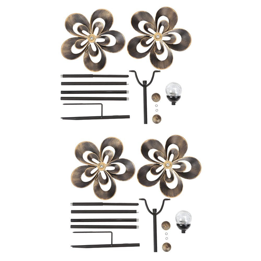 Elegant Vintage Iron Wind Spinner Solar Garden Stake Lights 2Pcs