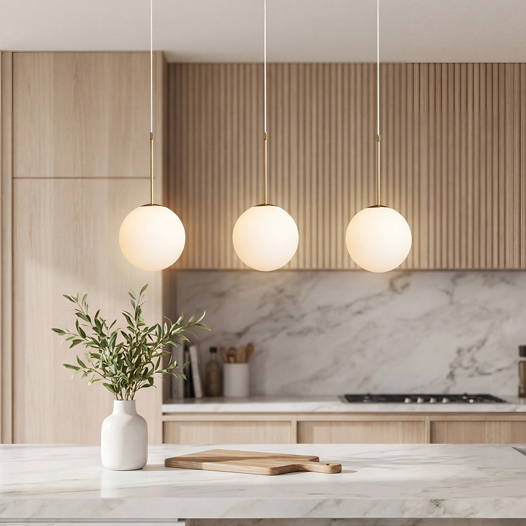 Modern 1/3-Light White Glass Globe Island Pendant Light in Gold Finish
