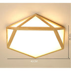 Geometric Shape Rustic Flush Mount Ceiling Light Wood Acrylic LED Light
