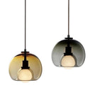 LED Double Glass Pendant Light Semi Globe Glass Pendant Ceiling Light Metal