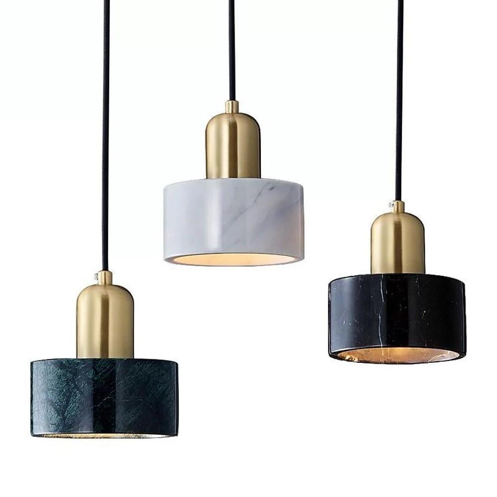 Minimalist Cylindrical Marble Pendant Light Copper LED Modern Hanging Lighting