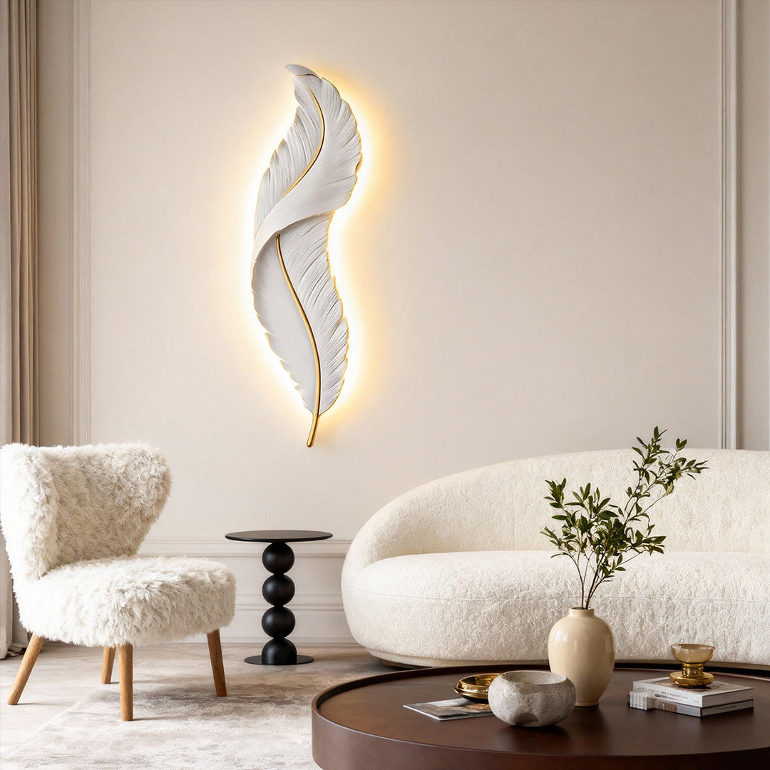 Feather Wall Light Modern Luxury LED White Resin Art Corridor Lamp