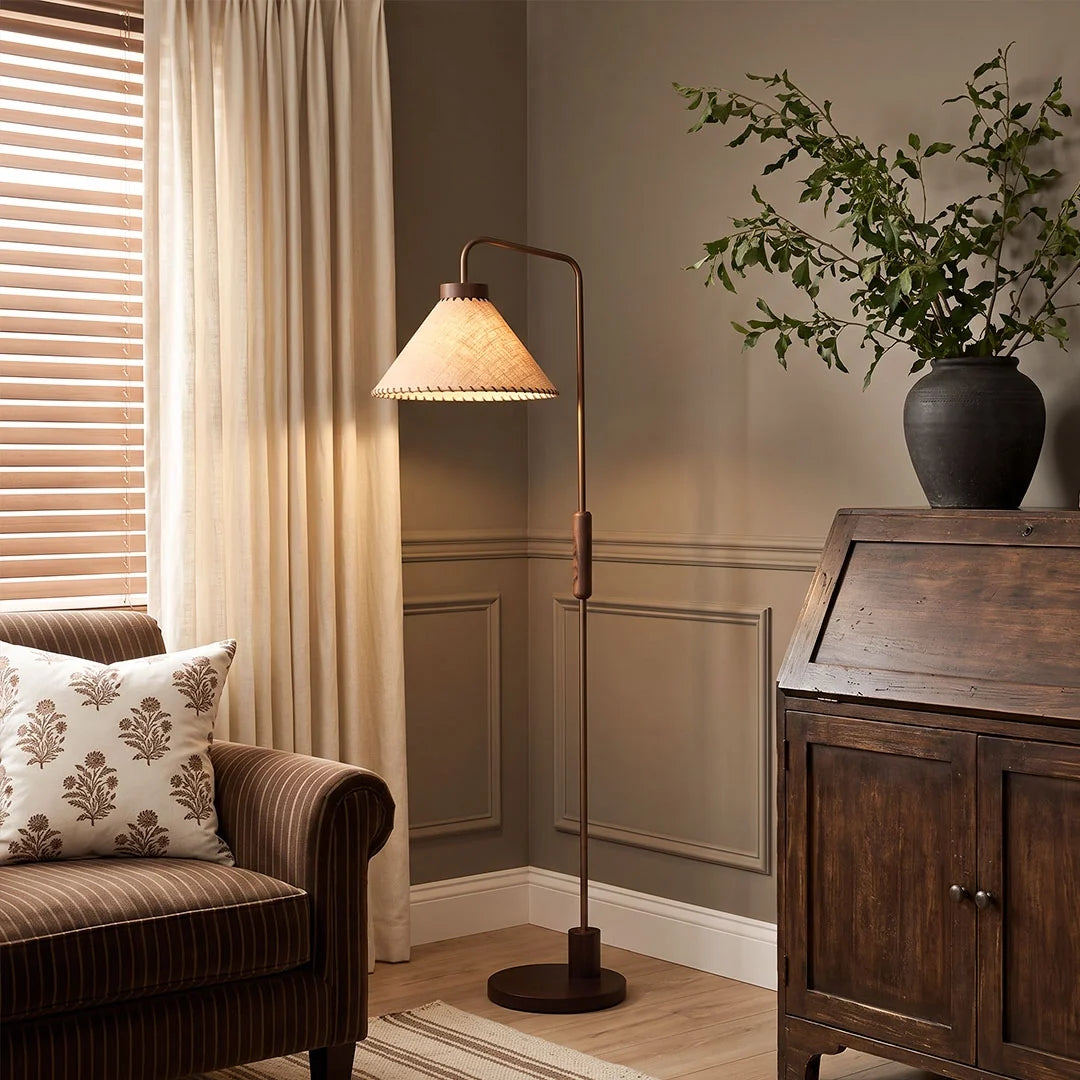 Floor Decorative Lamps Vintage Walnut-Tone Fabric Lamp
