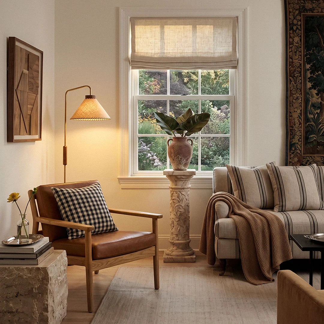 Floor Decorative Lamps Vintage Walnut-Tone Fabric Lamp