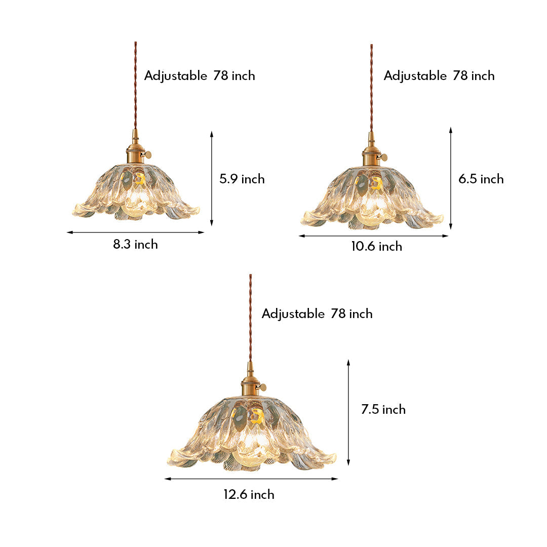 Flower Pendant Lighting Japanese-Style Floral Glass Brass Light