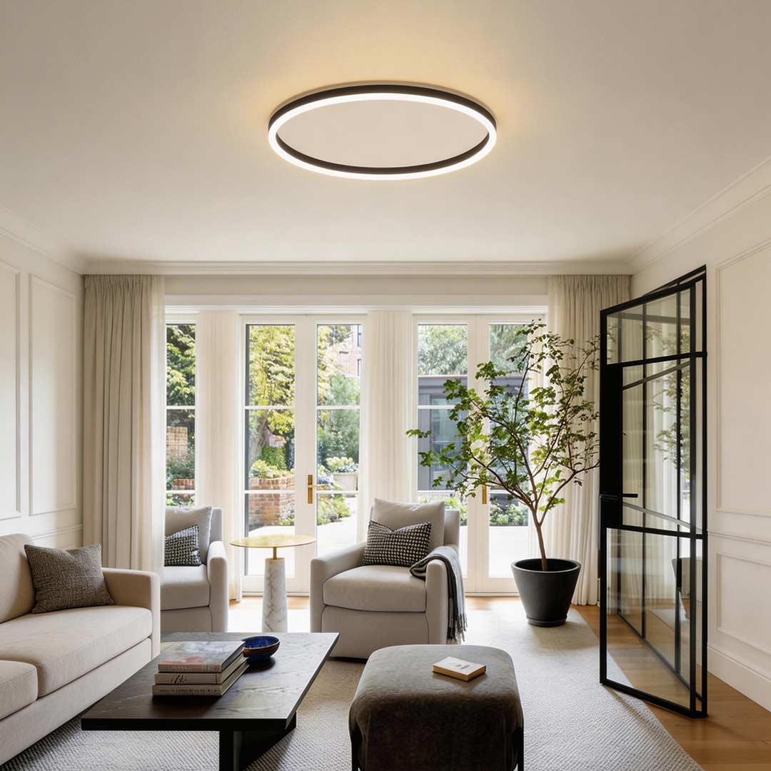 Flush Mount Ring Light Modern Black Aluminum Ceiling Light