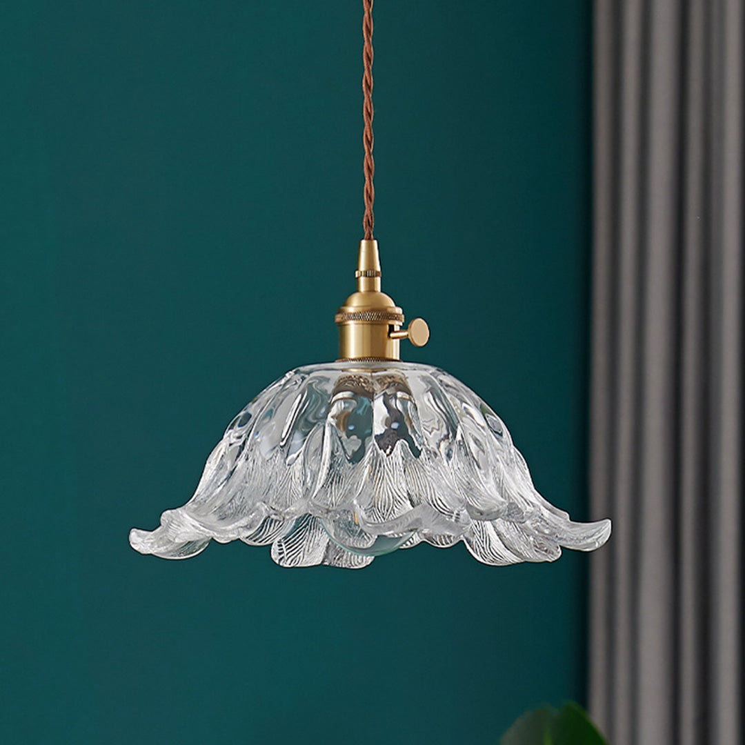 Flower Pendant Lighting Japanese-Style Floral Glass Brass Light