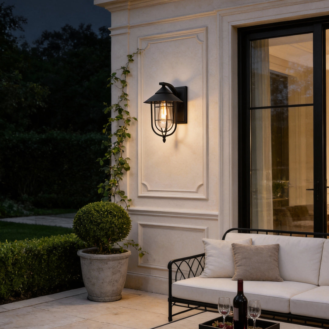 Nautical Wall Sconce Wrought Iron Glass Outdoor Light
