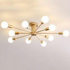 Metal Large Flush Mount Ceiling Light with 10 Sporadic Positioned LED Incandescent Lights