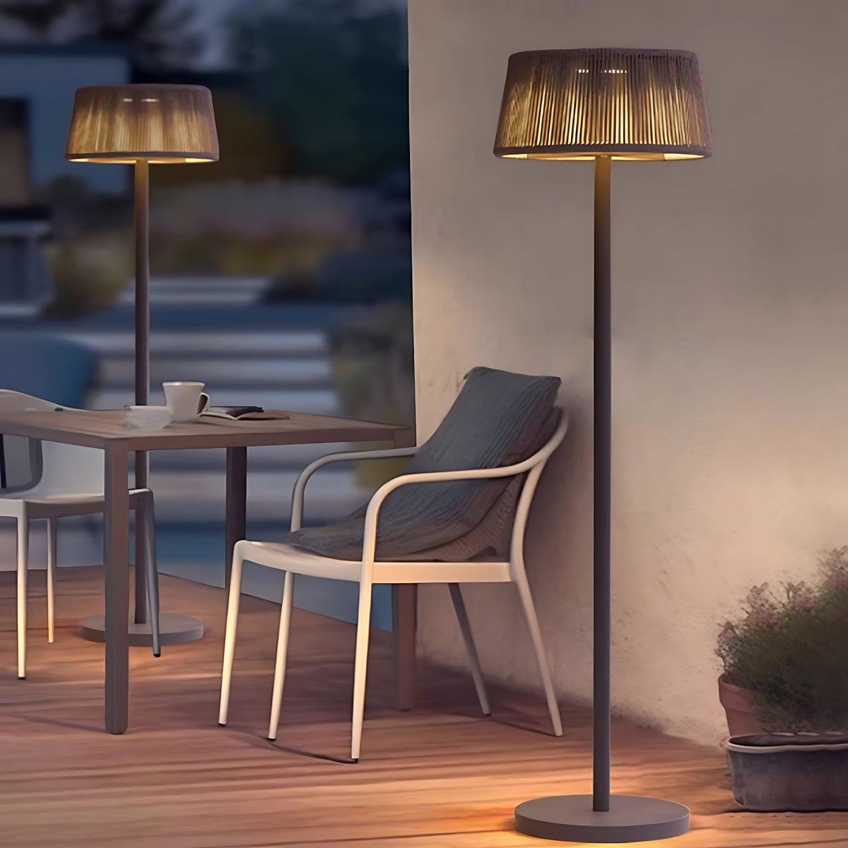 Waterproof Floor Lamp Mid Century Modern Woven Lampshade