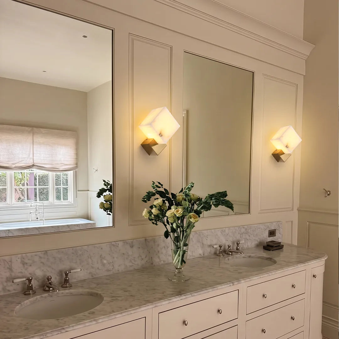 Geometric Wall Sconce Modern Brass and Marble Light