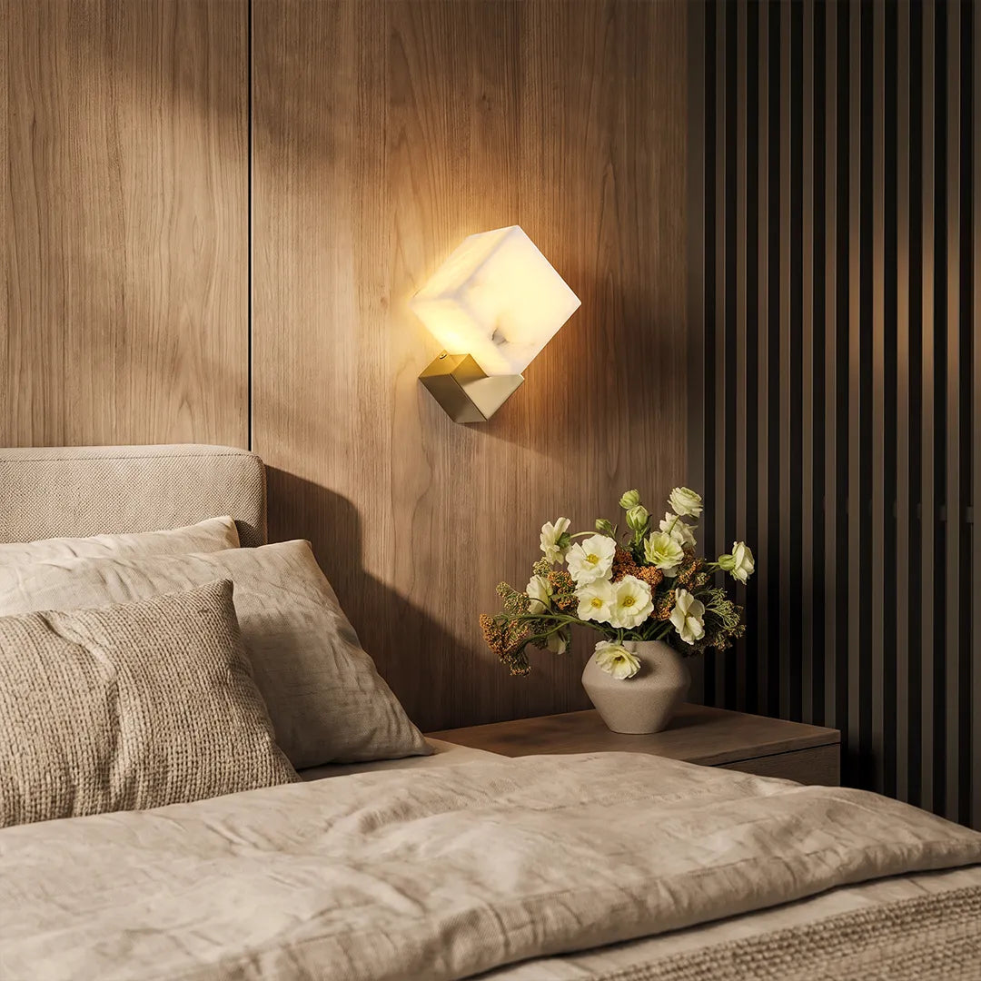 Geometric Wall Sconce Modern Brass and Marble Light
