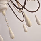 Rustic Farmhouse Wood Bead Chandelier with Teardrops Candle-Style Lights