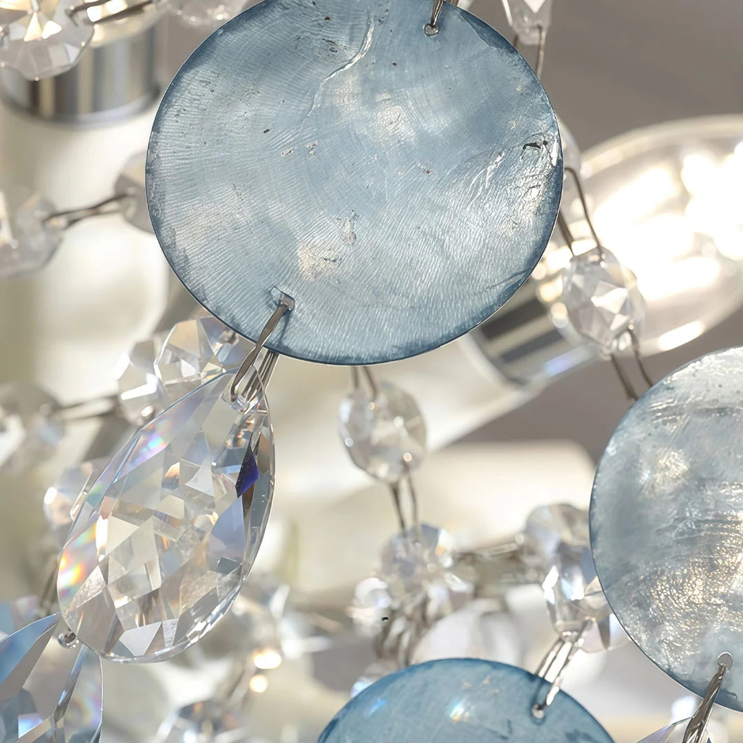 Glam Chandelier French Cream-Style Shell and Crystal Ceiling Light