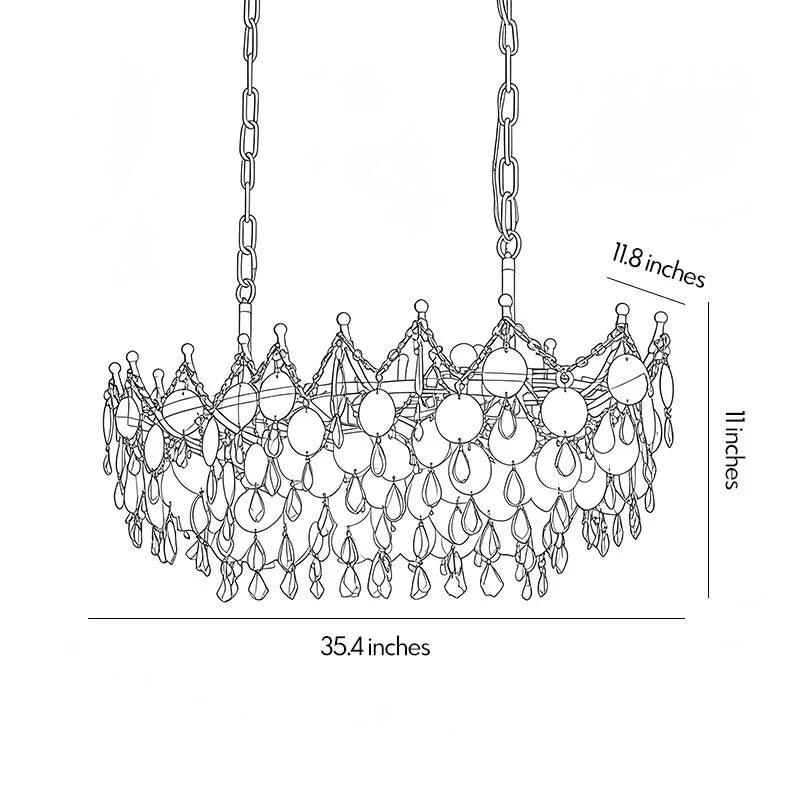 Glam Chandelier French Cream-Style Shell and Crystal Ceiling Light