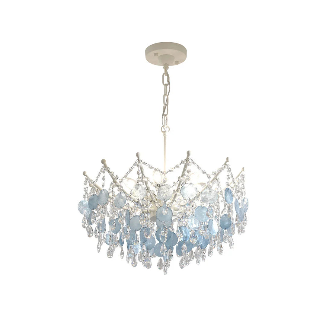 Glam Chandelier French Cream-Style Shell and Crystal Ceiling Light