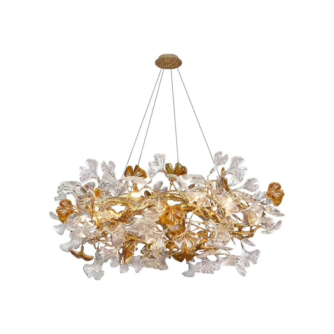 Glass Leaf Chandelier Modern Brass and Art Ceiling Light