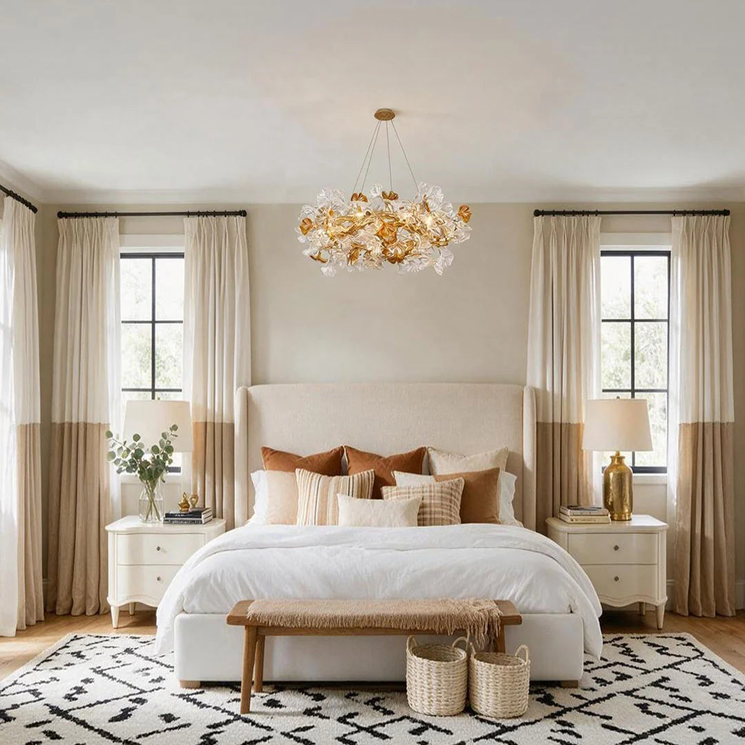 Glass Leaf Chandelier Modern Brass and Art Ceiling Light