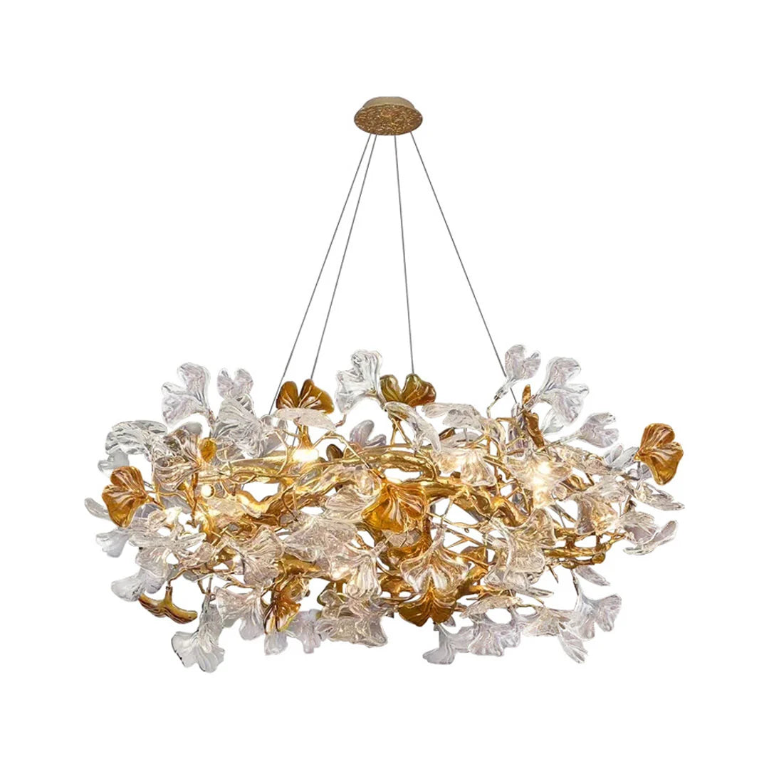 Glass Leaf Chandelier Modern Brass and Art Ceiling Light