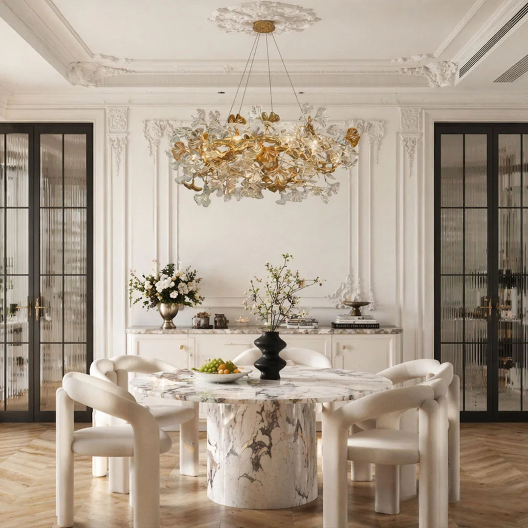 Glass Leaf Chandelier Modern Brass and Art Ceiling Light