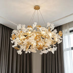 Glass Leaf Chandelier Modern Brass and Art Ceiling Light