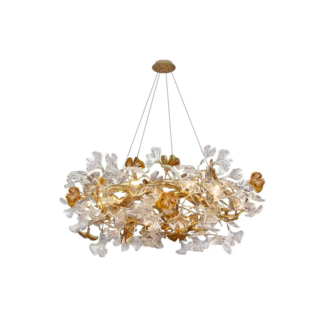 Glass Leaf Chandelier Modern Brass and Art Ceiling Light