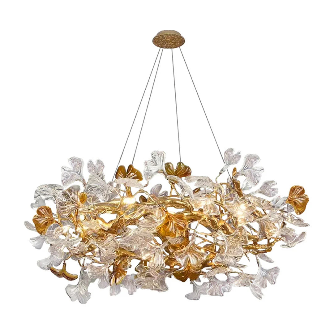 Glass Leaf Chandelier Modern Brass and Art Ceiling Light