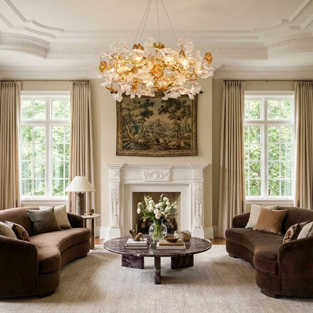 Glass Leaf Chandelier Modern Brass and Art Ceiling Light