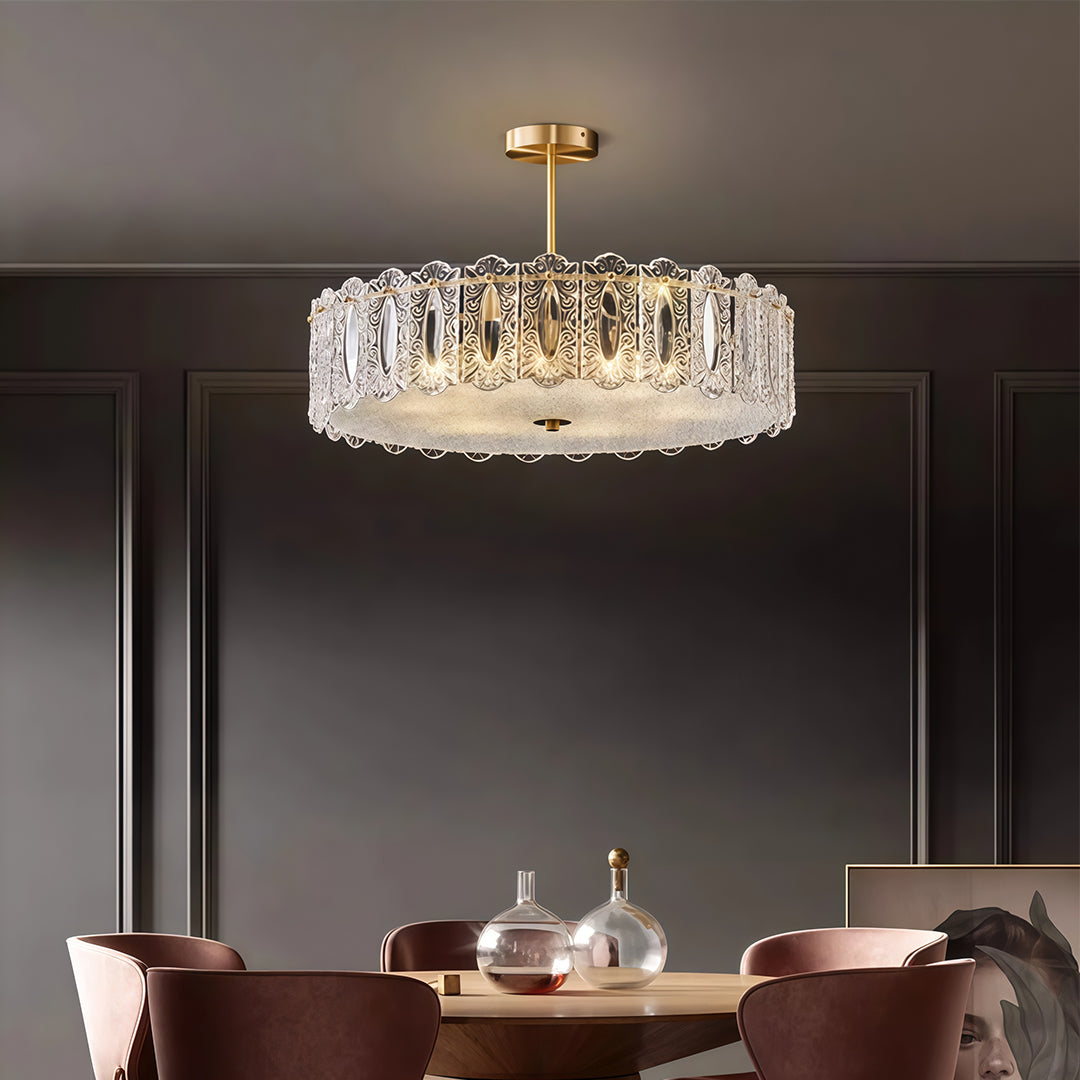 Glass Semi Flush Mount Lighting French Luxury Full Copper Lamp