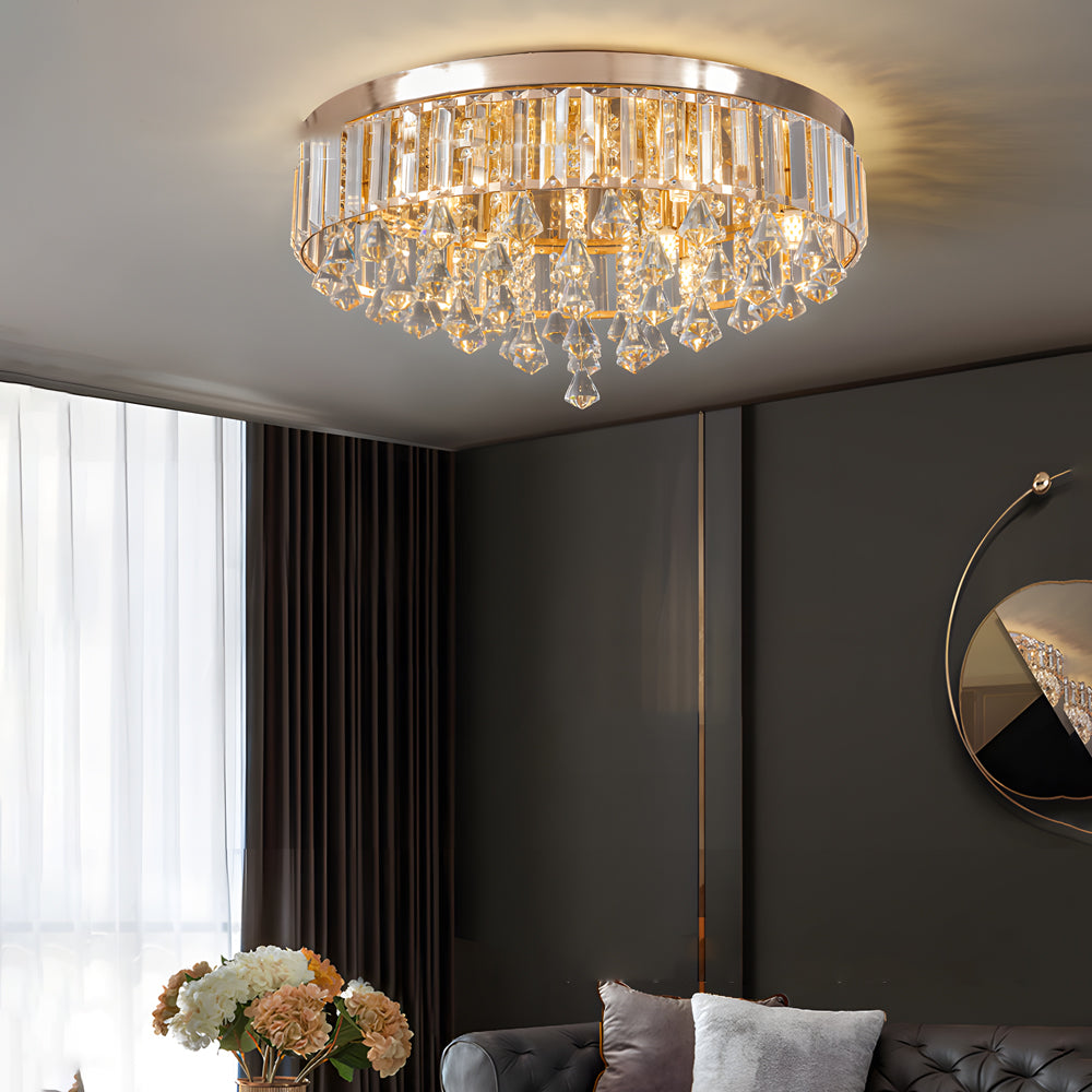 Gold Crystal Flush Mount Light Round LED Ceiling Light Fixture