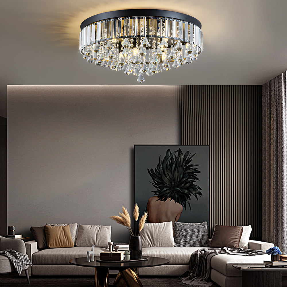 Gold Crystal Flush Mount Light Round LED Ceiling Light Fixture