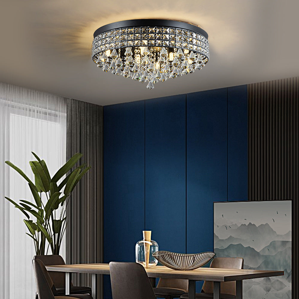 Gold Crystal Flush Mount Light Round LED Ceiling Light Fixture