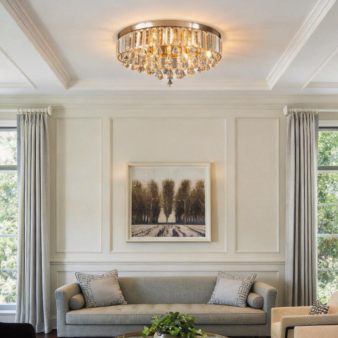 Gold Crystal Flush Mount Light Round LED Ceiling Light Fixture