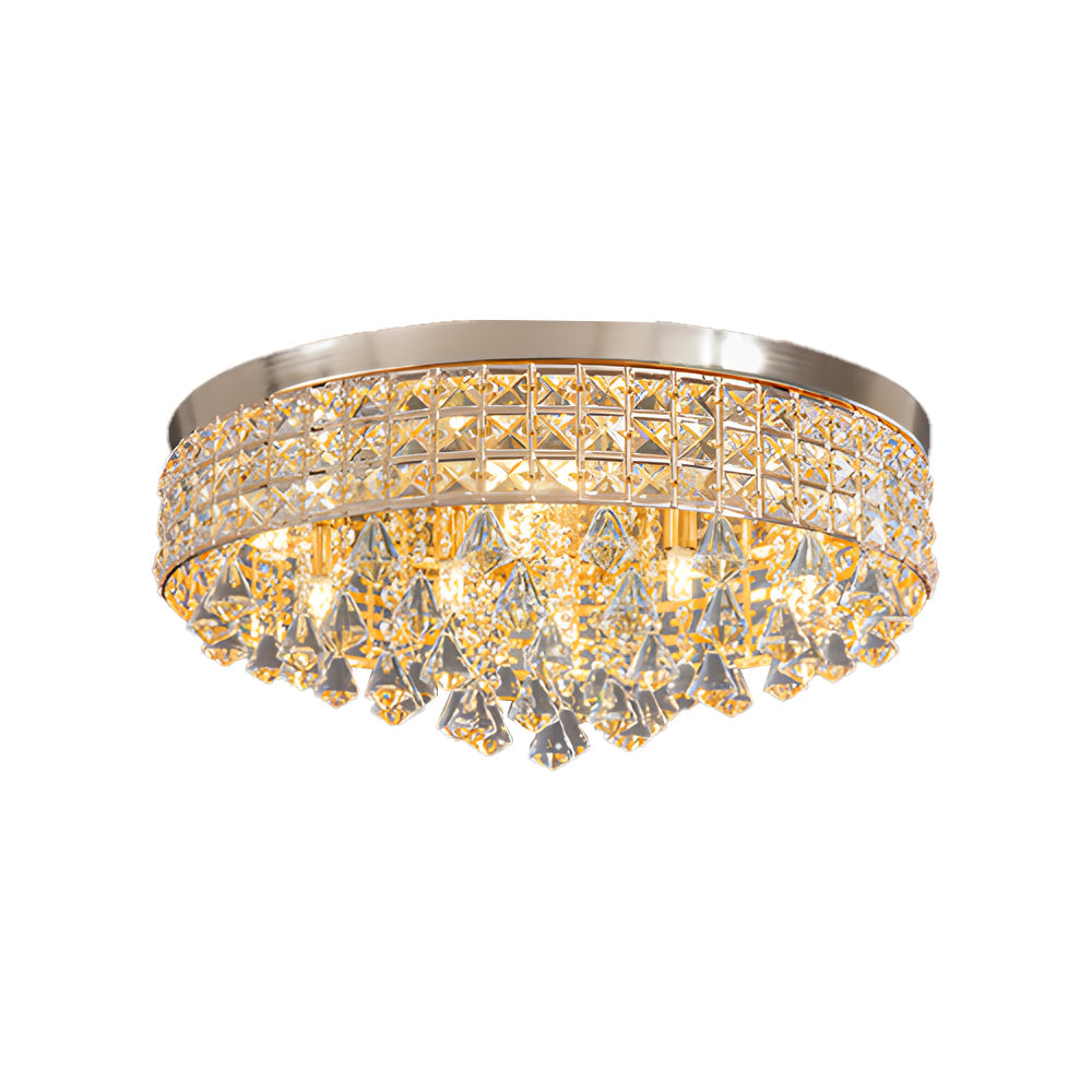 Gold Crystal Flush Mount Light Round LED Ceiling Light Fixture