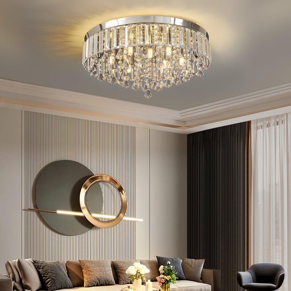 Gold Crystal Flush Mount Light Round LED Ceiling Light Fixture