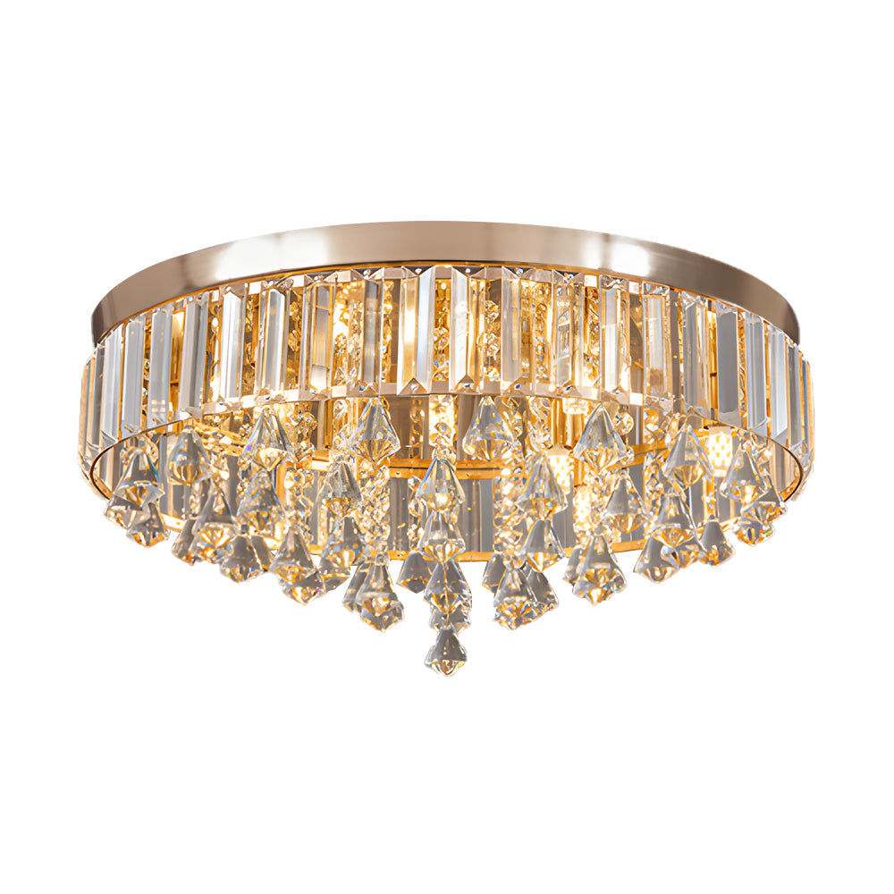 Gold Crystal Flush Mount Light Round LED Ceiling Light Fixture