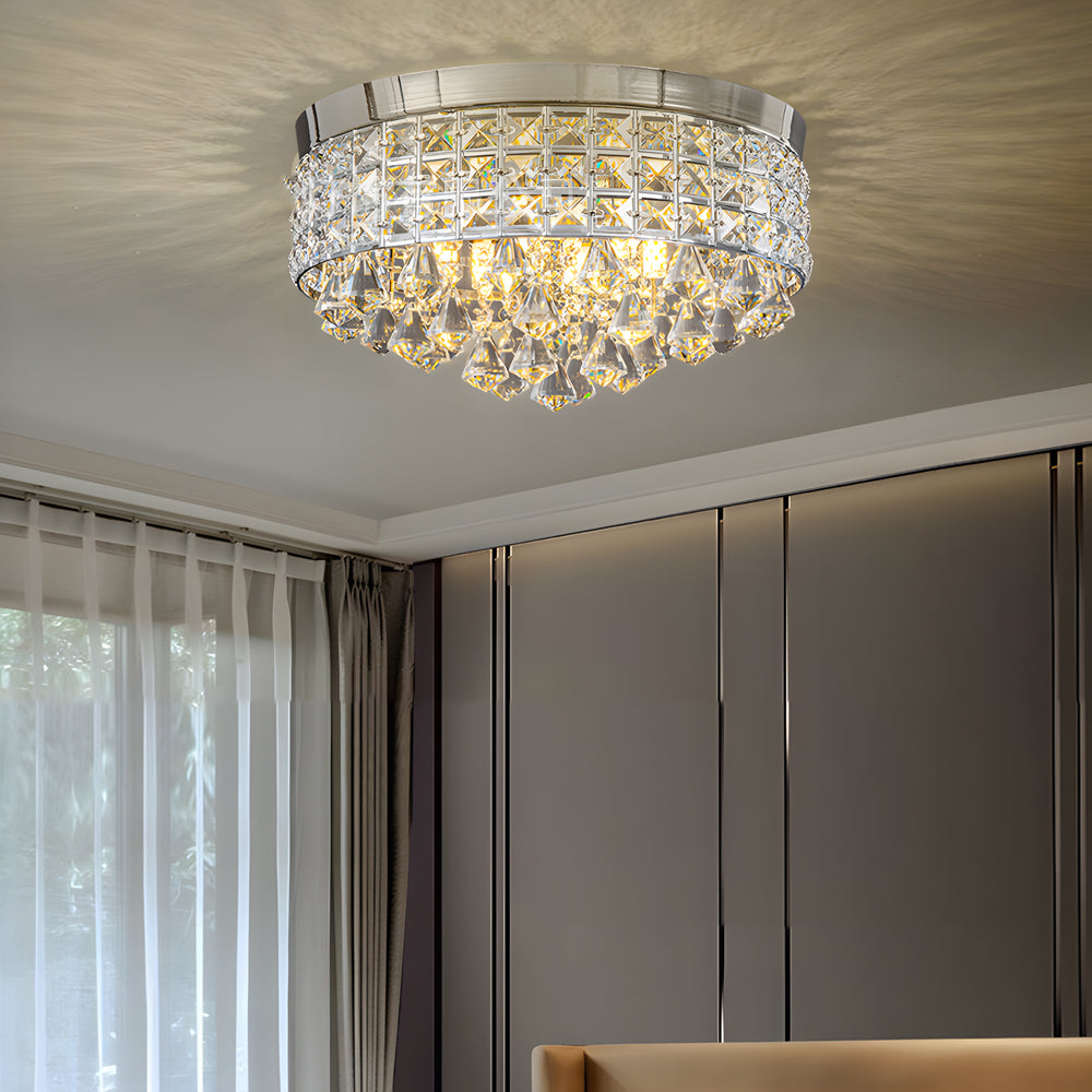 Gold Crystal Flush Mount Light Round LED Ceiling Light Fixture