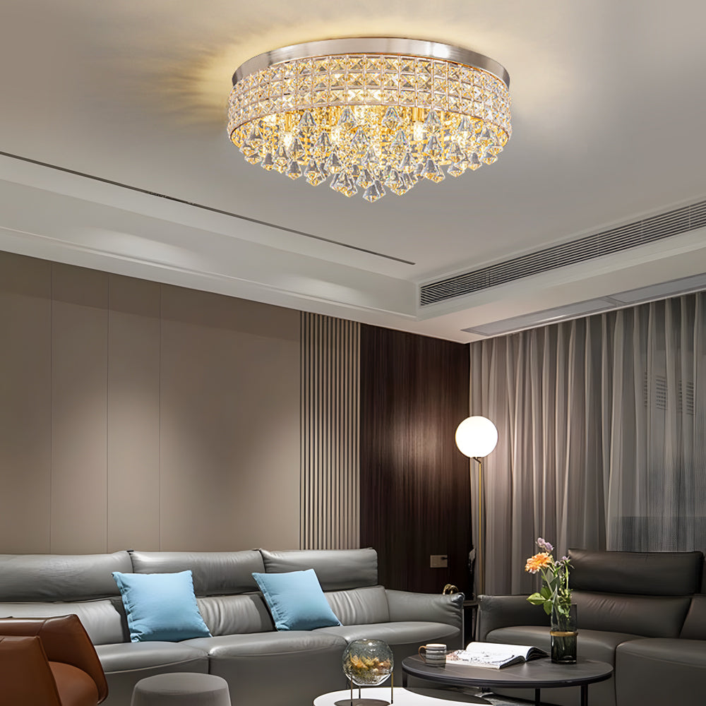Gold Crystal Flush Mount Light Round LED Ceiling Light Fixture