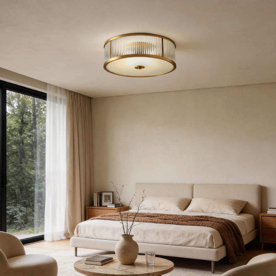 Gold Drum Ceiling Light American Style Cylindrical Brass Light
