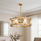 Round Glass Chandelier Featuring a Classic American Ceiling Light