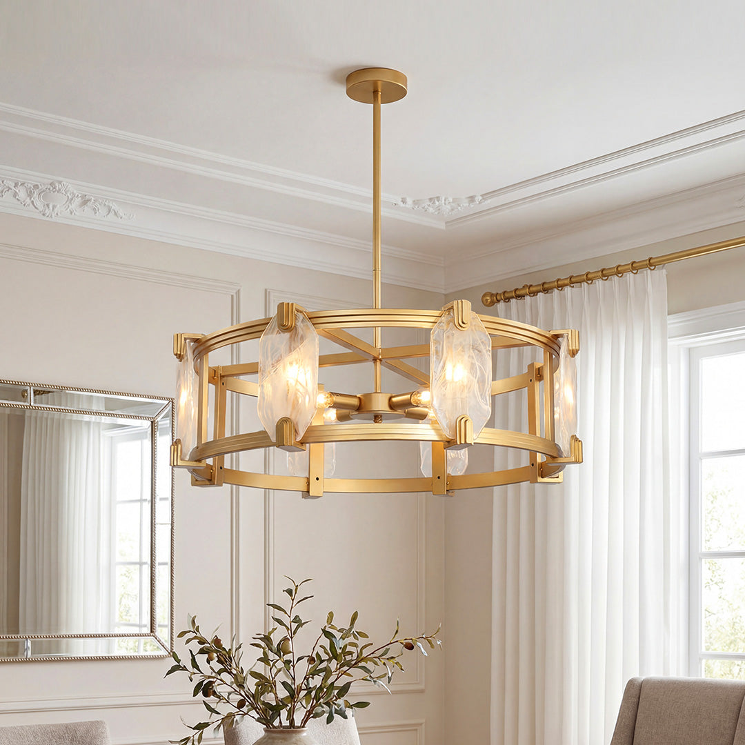 Round Glass Chandelier Featuring a Classic American Ceiling Light