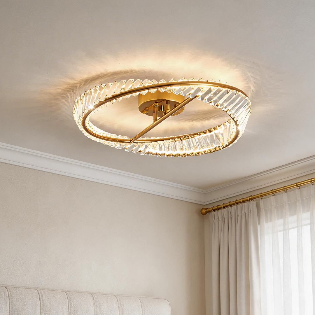 Mobius Light Fixture Luxury Gold Ring Flush Mount Crystal Light