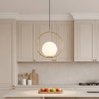 Gold Ring & Globe Glass Pendant Light Nordic Hanging Lamp