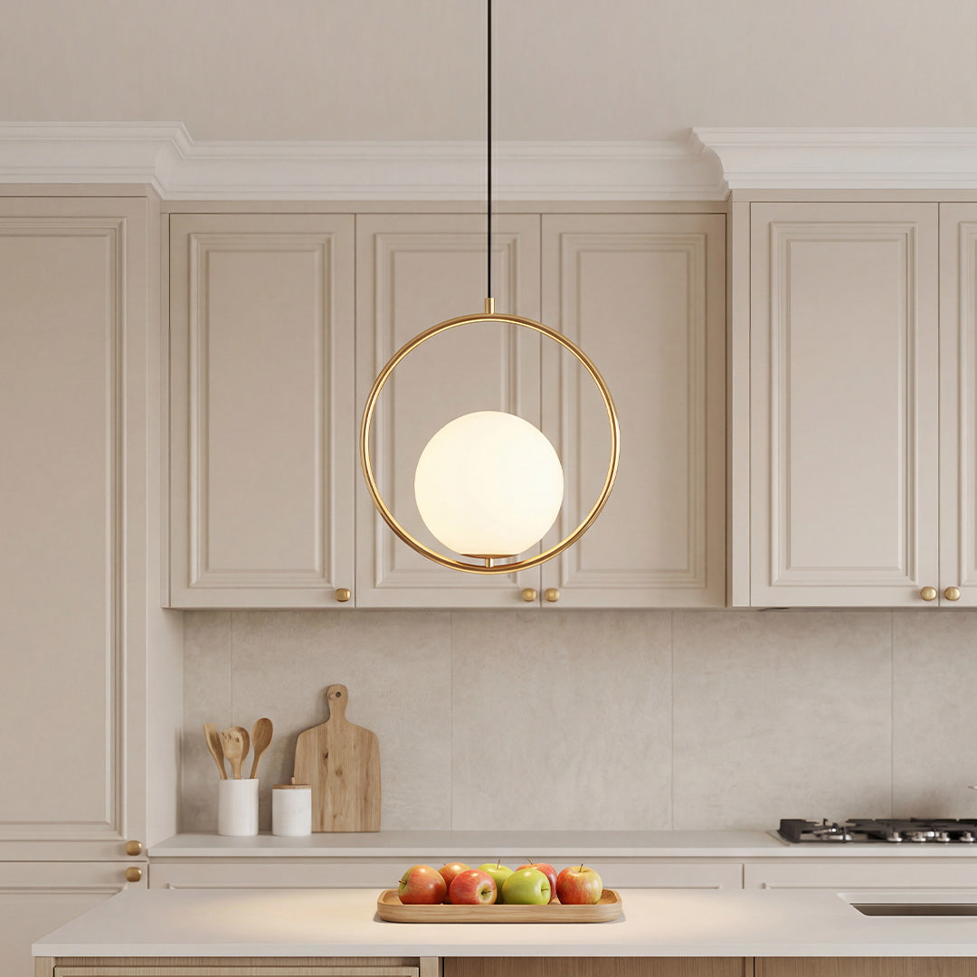 Gold Ring & Globe Glass Pendant Light Nordic Hanging Lamp
