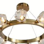 Gold Round Chandelier Featuring a Polished Brass Ring Ceiling Light
