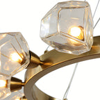 Gold Round Chandelier Featuring a Polished Brass Ring Ceiling Light
