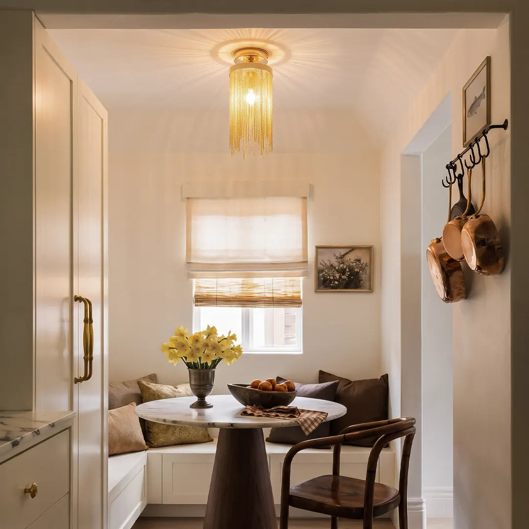 Metal LED Modern Farmhouse Semi Flush Mount Ceiling Light with Tassel Pendant Design